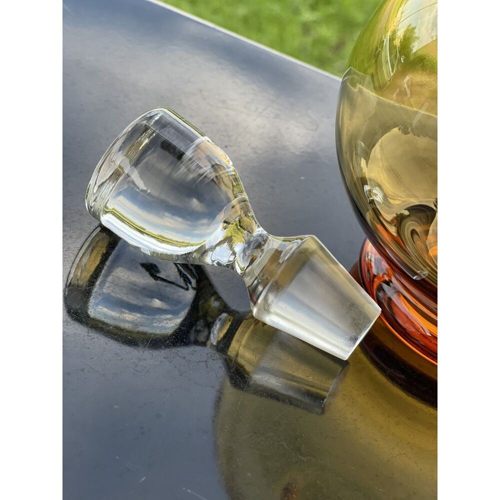 Vintage Clear Handle Amber Glass Pitcher Art Hand Blown 12” Decanter Decorative - Picture 2 of 8